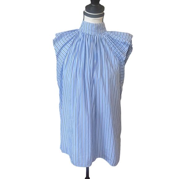 Victoria Beckham Striped Mock Neck Blouse size 4 summer ruffle sleeve - Picture 4 of 10